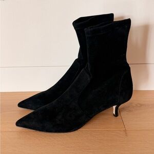 Stuart Weitzman Mara 50MM Kitten Heel Black Suede Bootie US 8.5